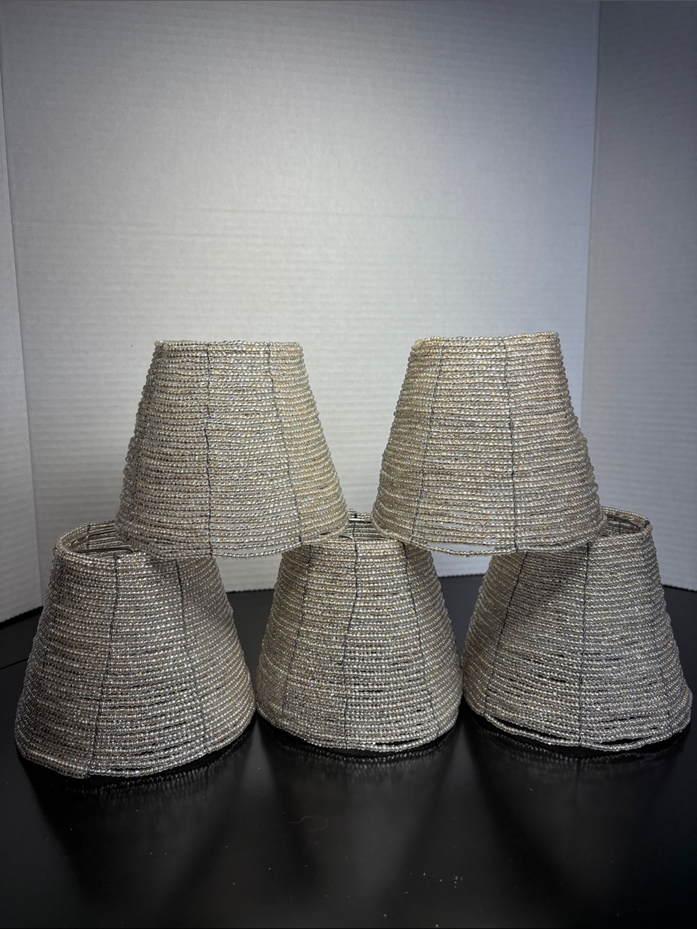 Glass Beaded Clip On Chandelier Lamp Shades =Set of 5